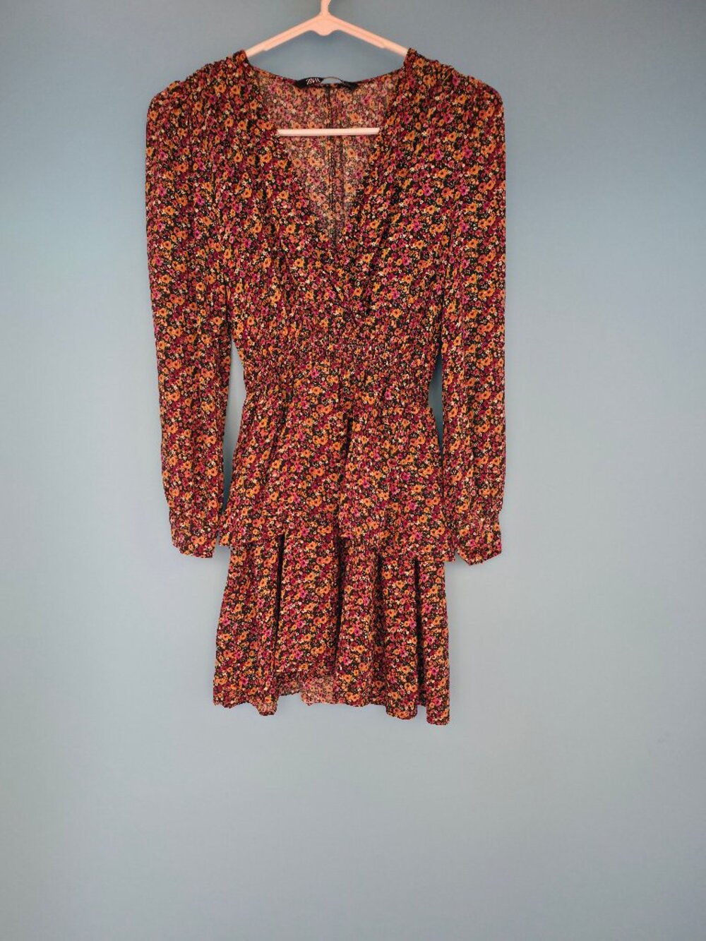 Zara Dress Size Small Floral Mini Wrap Style Long Sleeve
